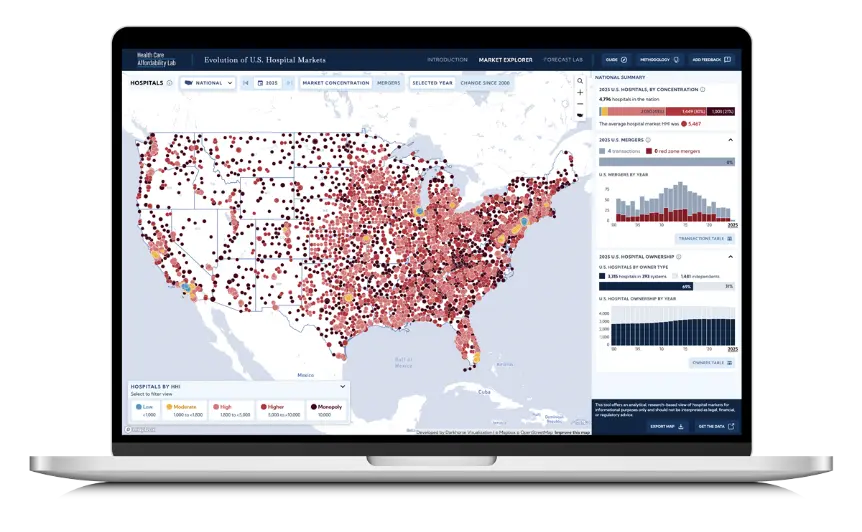 Screenshot of hospital markets explorer tool