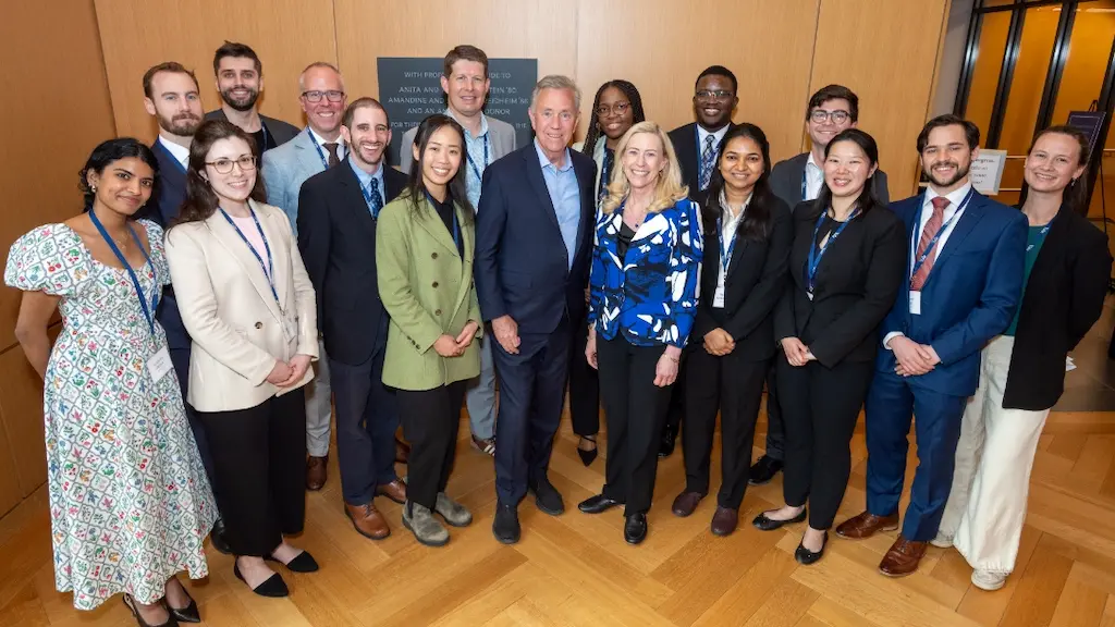Connecticut Governor Ned Lamont and Yale University President Maurie McInnis join Tobin Center staff at a 2026 conference and reception.
